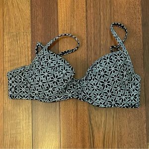 old navy black & white print underwire balconette bathing suit top, size medium